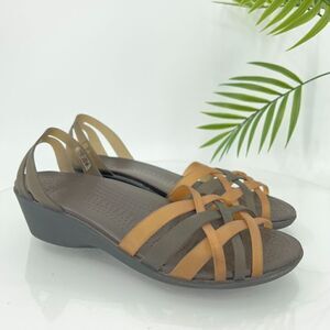 Crocs Women's Isabella Huarache Sandal Size 9 Brown Rubber Slip On Wedge Shoes